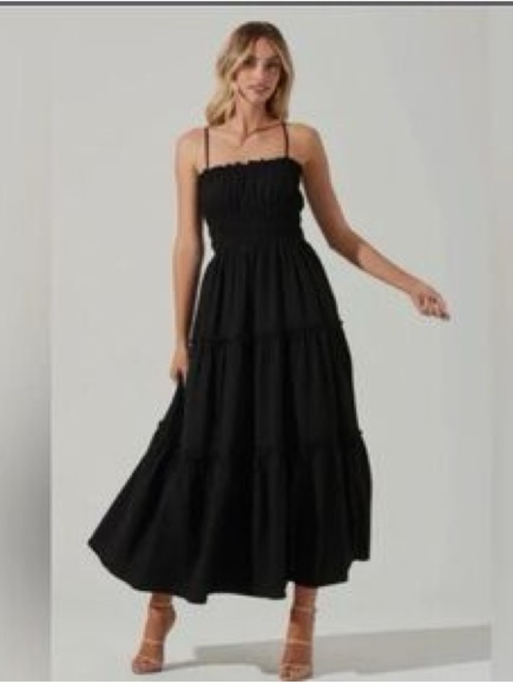 Astr Smocked Black Tiered Maxi Dress with Spaghetti Straps